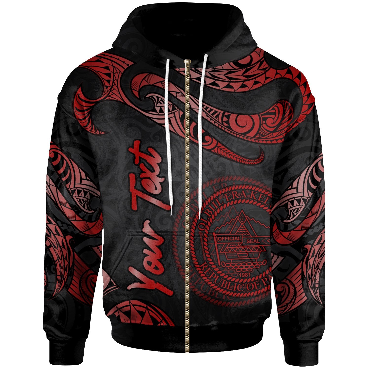 Palau Polynesian Custom Zip Hoodie Polynesian Tattoo Red Version Unisex Red - Polynesian Pride