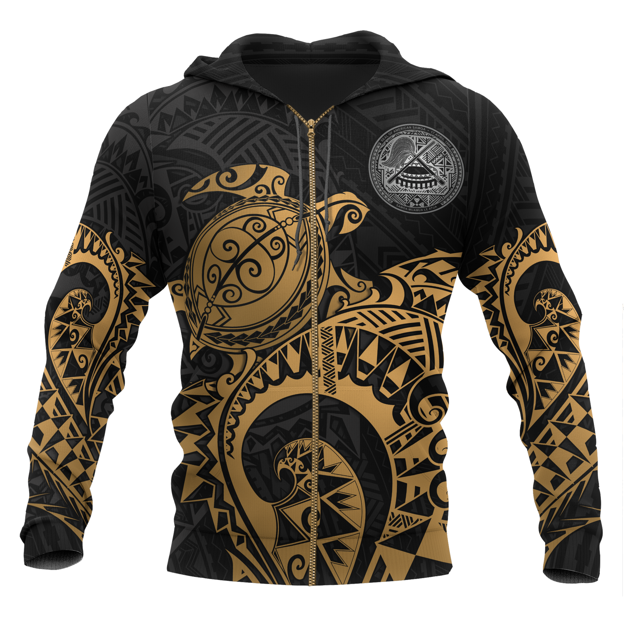 American Samoa Polynesian Zip up Hoodie Polynesian Turtle (Golden) Unisex Golden - Polynesian Pride