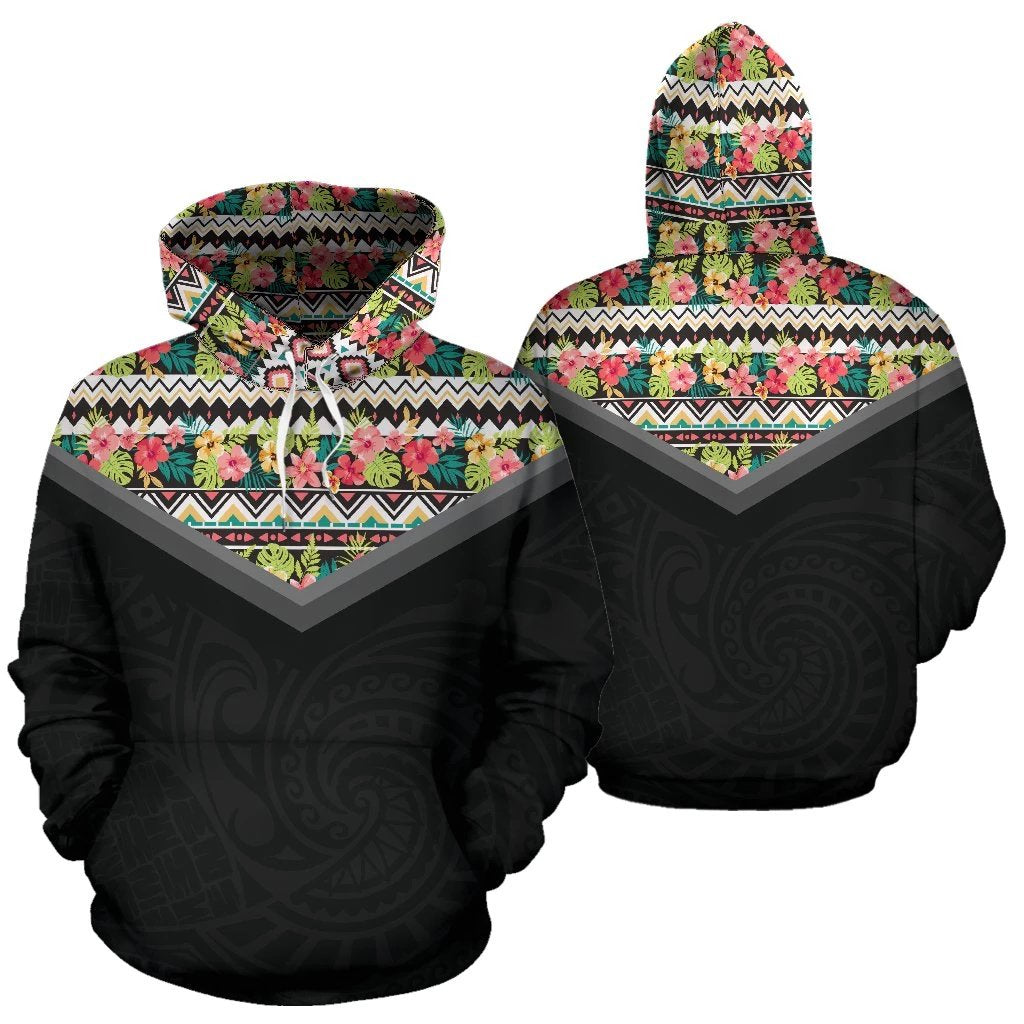 Hawaiian Pattern Vintage Hoodie 12 Unisex Black - Polynesian Pride