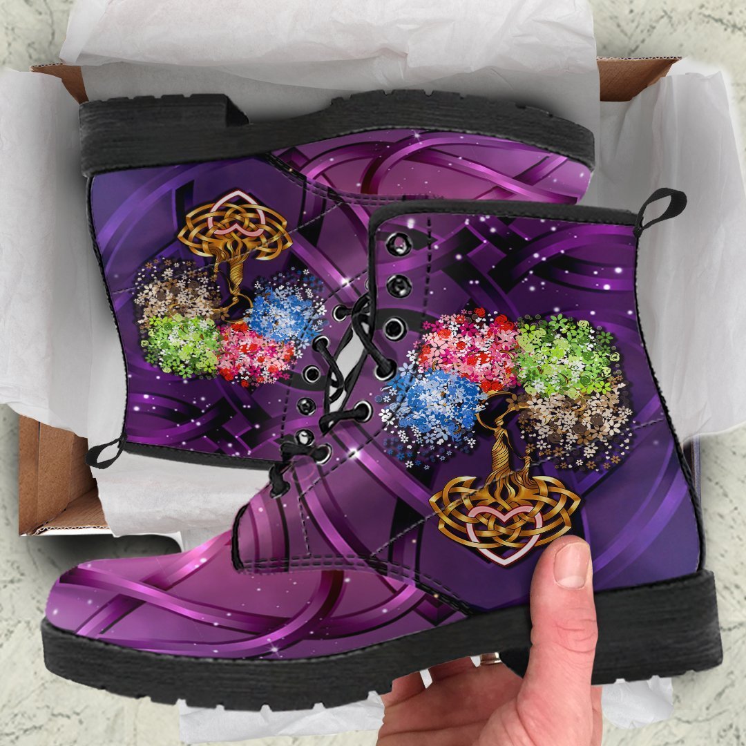 Celtic Mother's Day Leather Boots - Mother With Child Purple - Polynesian Pride