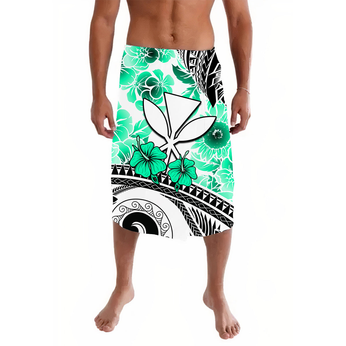 Hawaii Lavalava Polynesiann and Turquoise Hibiscus LT13 Turquoise - Polynesian Pride