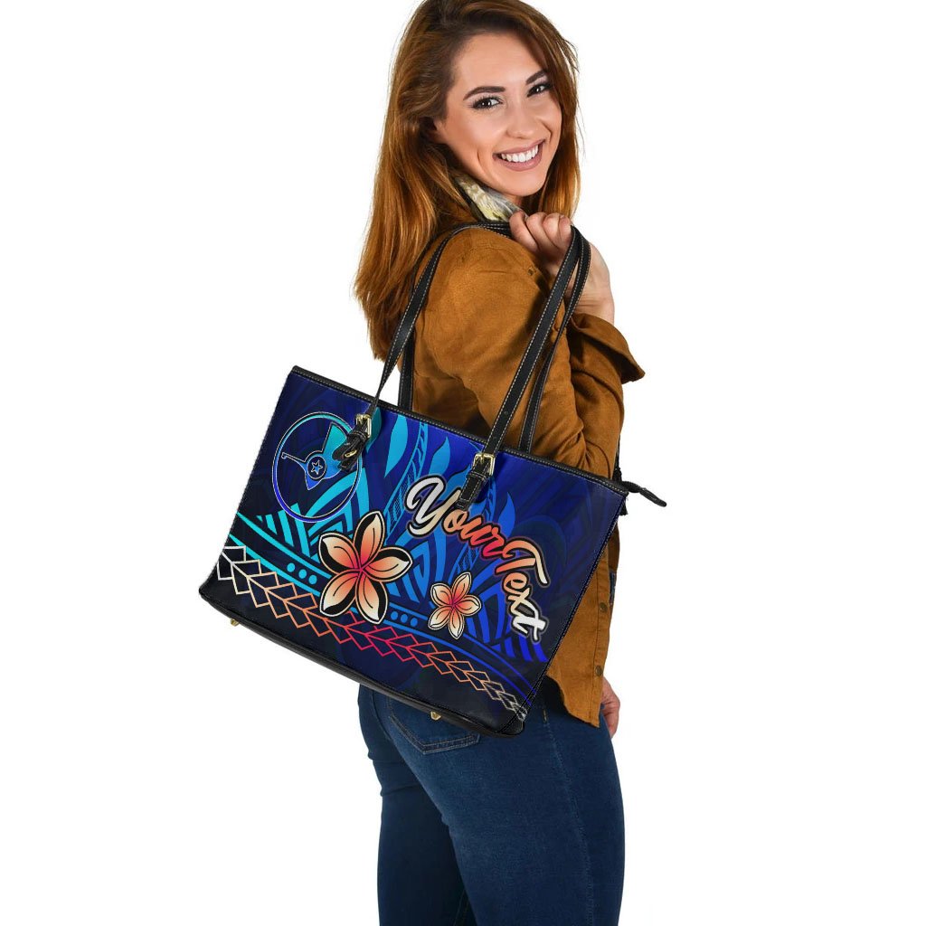 Yap Custom Personalised Large Leather Tote Bag - Vintage Tribal Mountain - Polynesian Pride