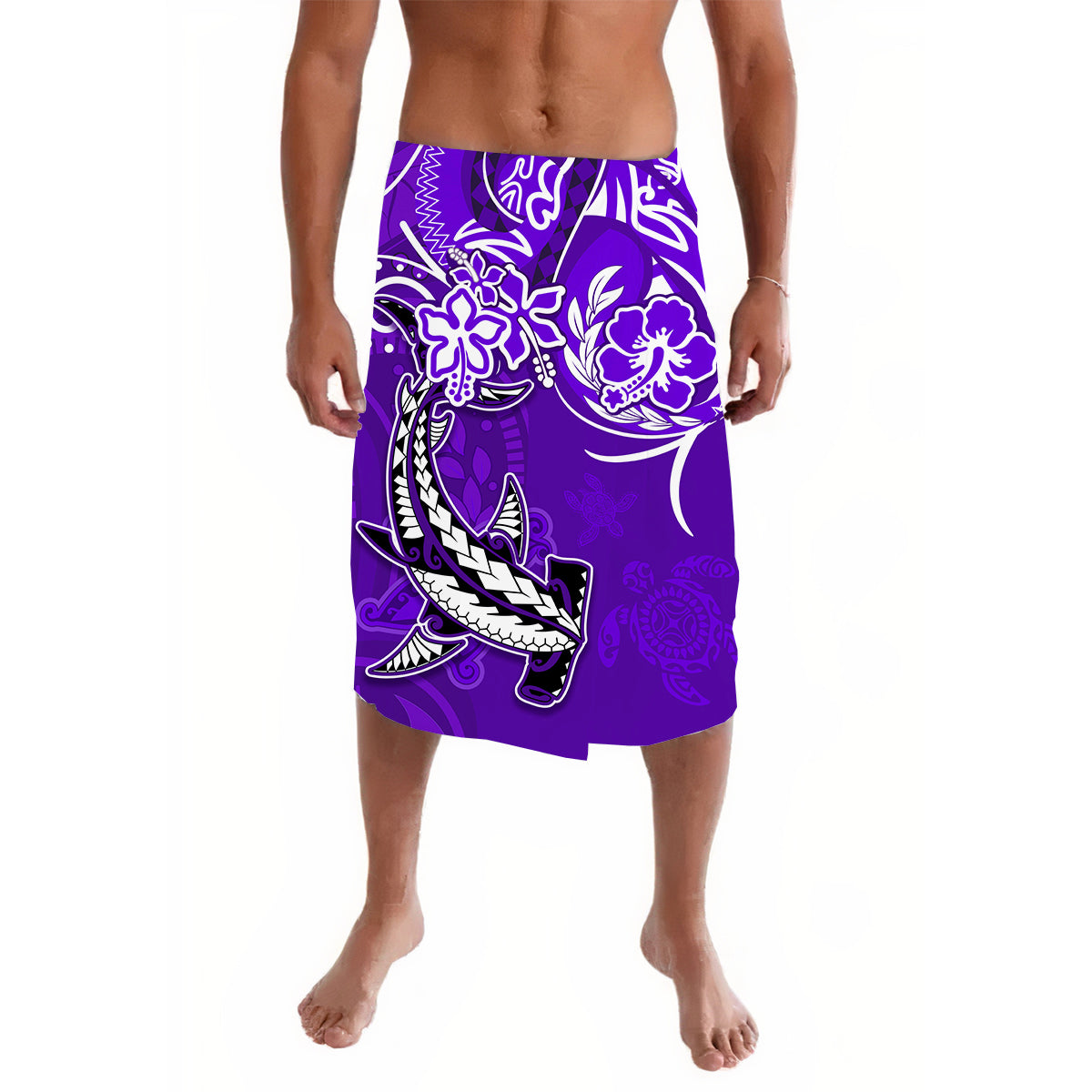 Custom Hawaii Lavalava Polynesian Purple Sea Turtle Honu and Hammerhead Shark LT13 Purple - Polynesian Pride