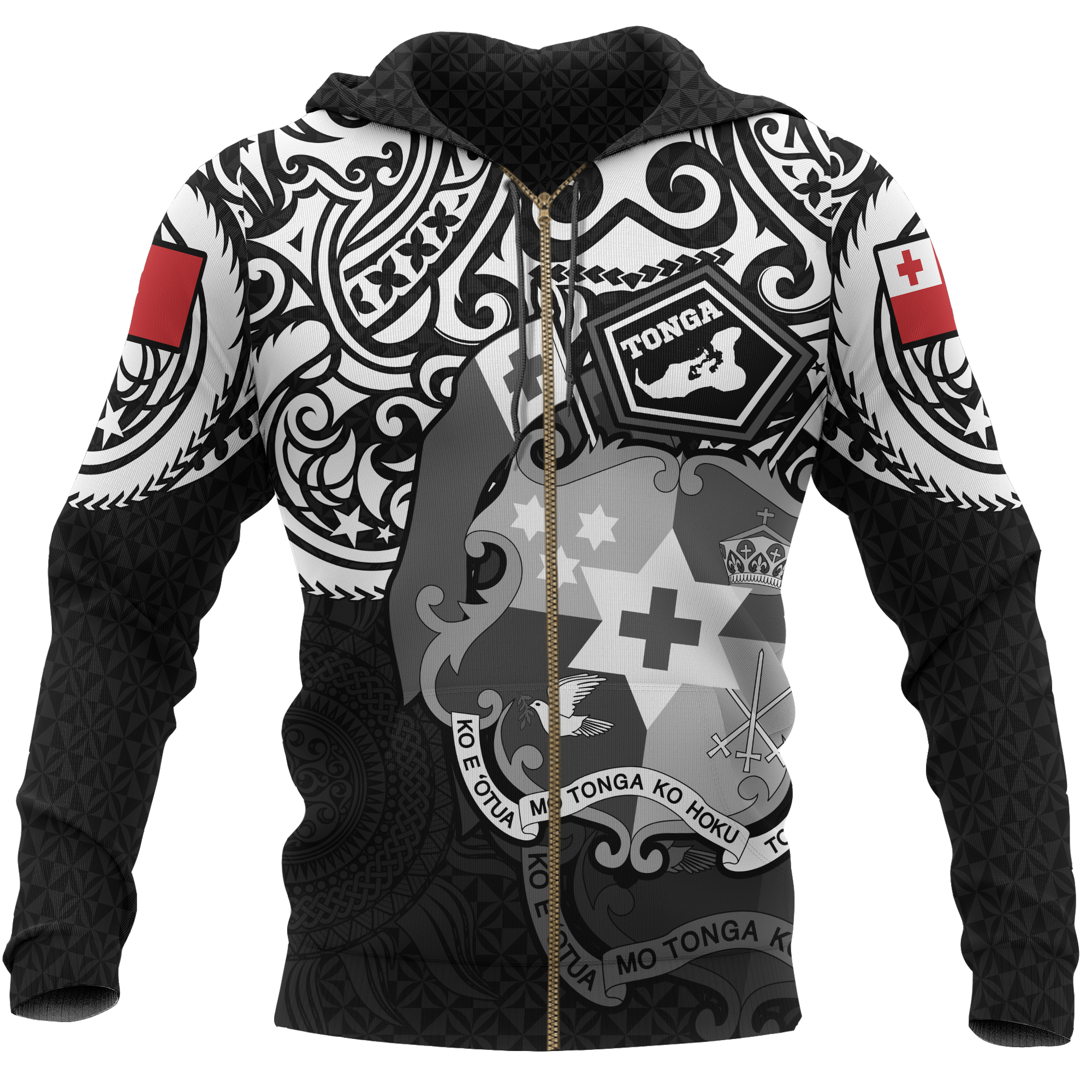 Tonga Polynesian Hoodie (Zip up) Tongan Pride (White) Unisex WHITE - Polynesian Pride