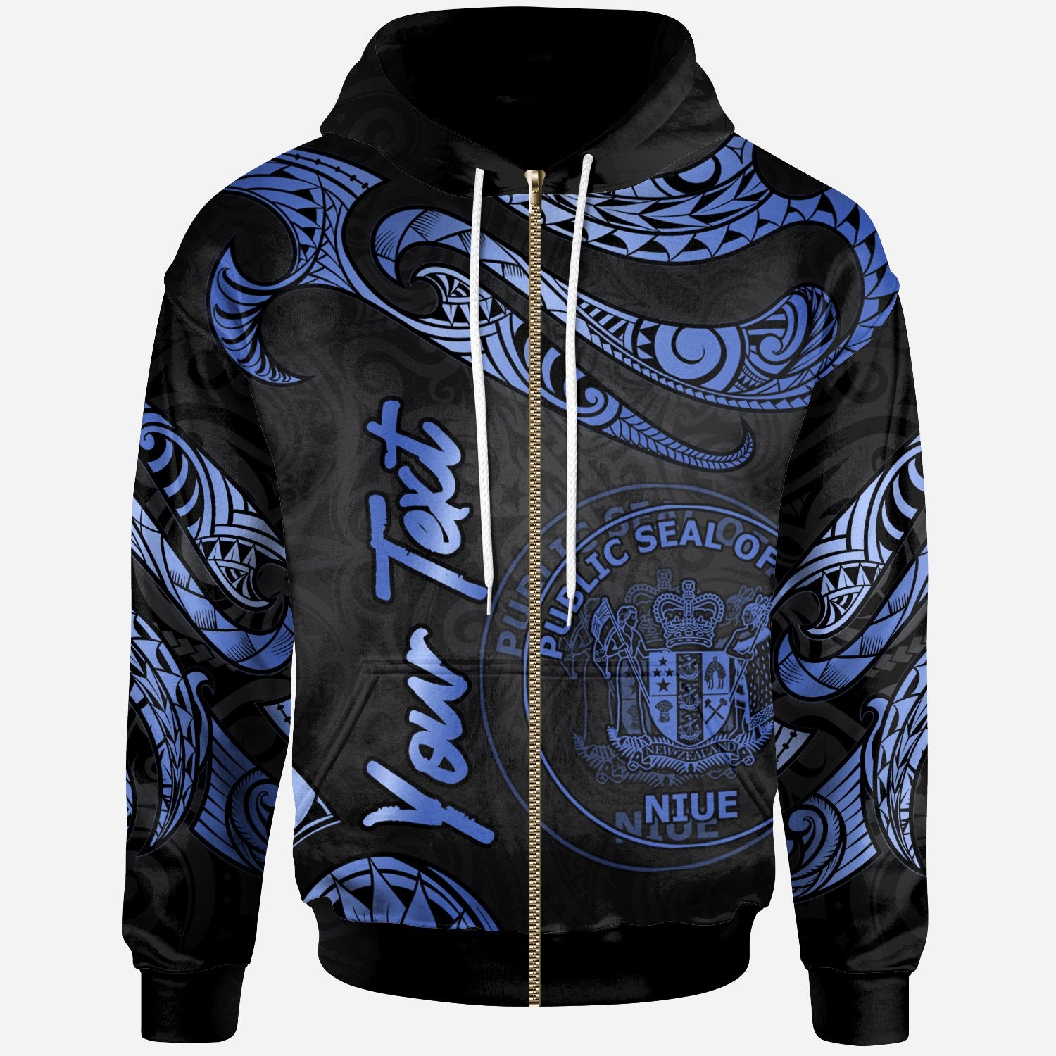 Niue Polynesian Custom Zip Hoodie Polynesian Tattoo Blue Version Unisex Blue - Polynesian Pride