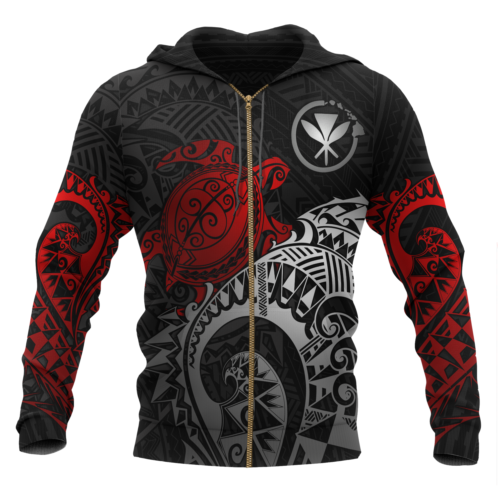 Polynesian Hawaii Hoodie (Zip up) Polynesian Turtle (Red) Unisex RED - Polynesian Pride