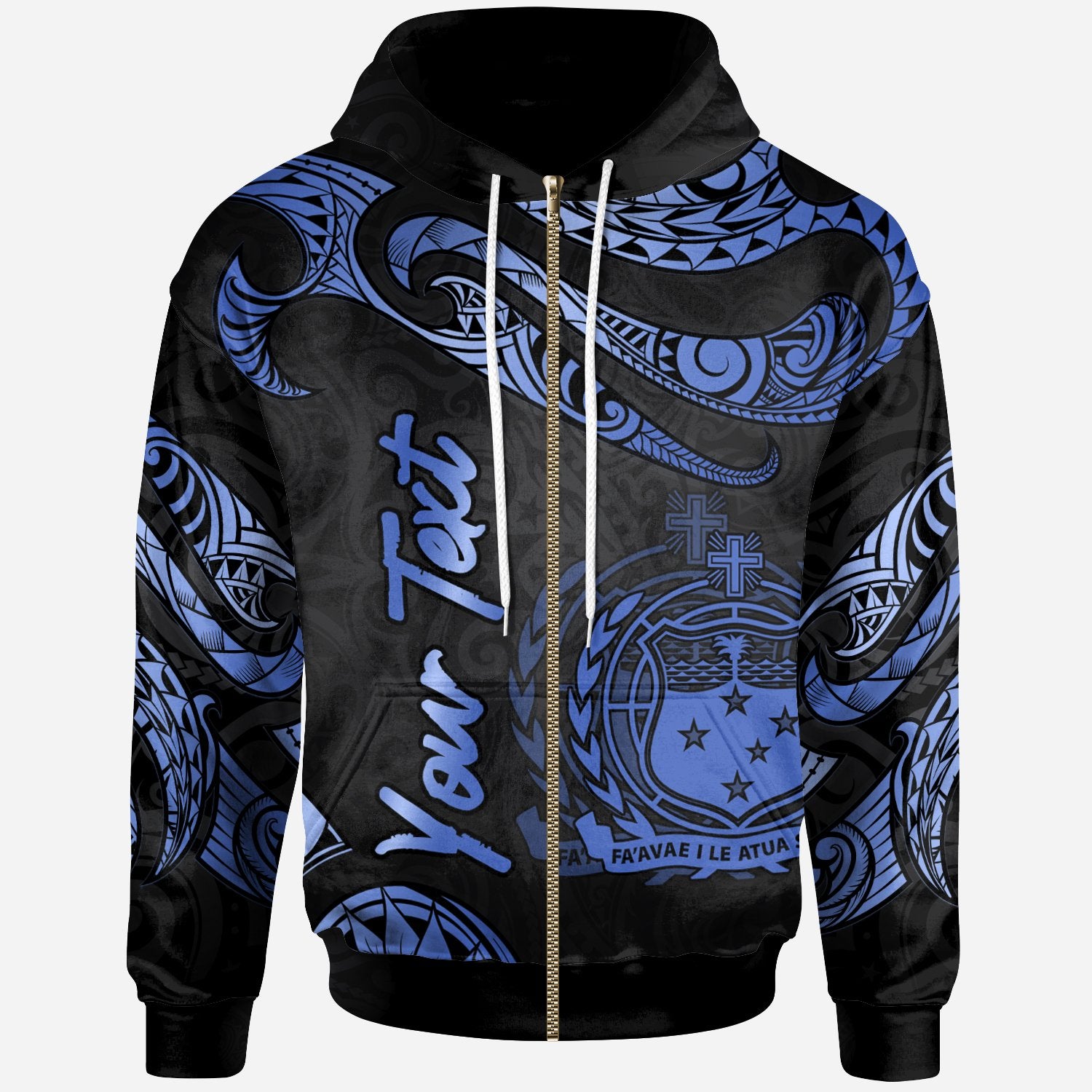 Samoa Polynesian Custom Zip Hoodie Polynesian Tattoo Blue Version Unisex Blue - Polynesian Pride