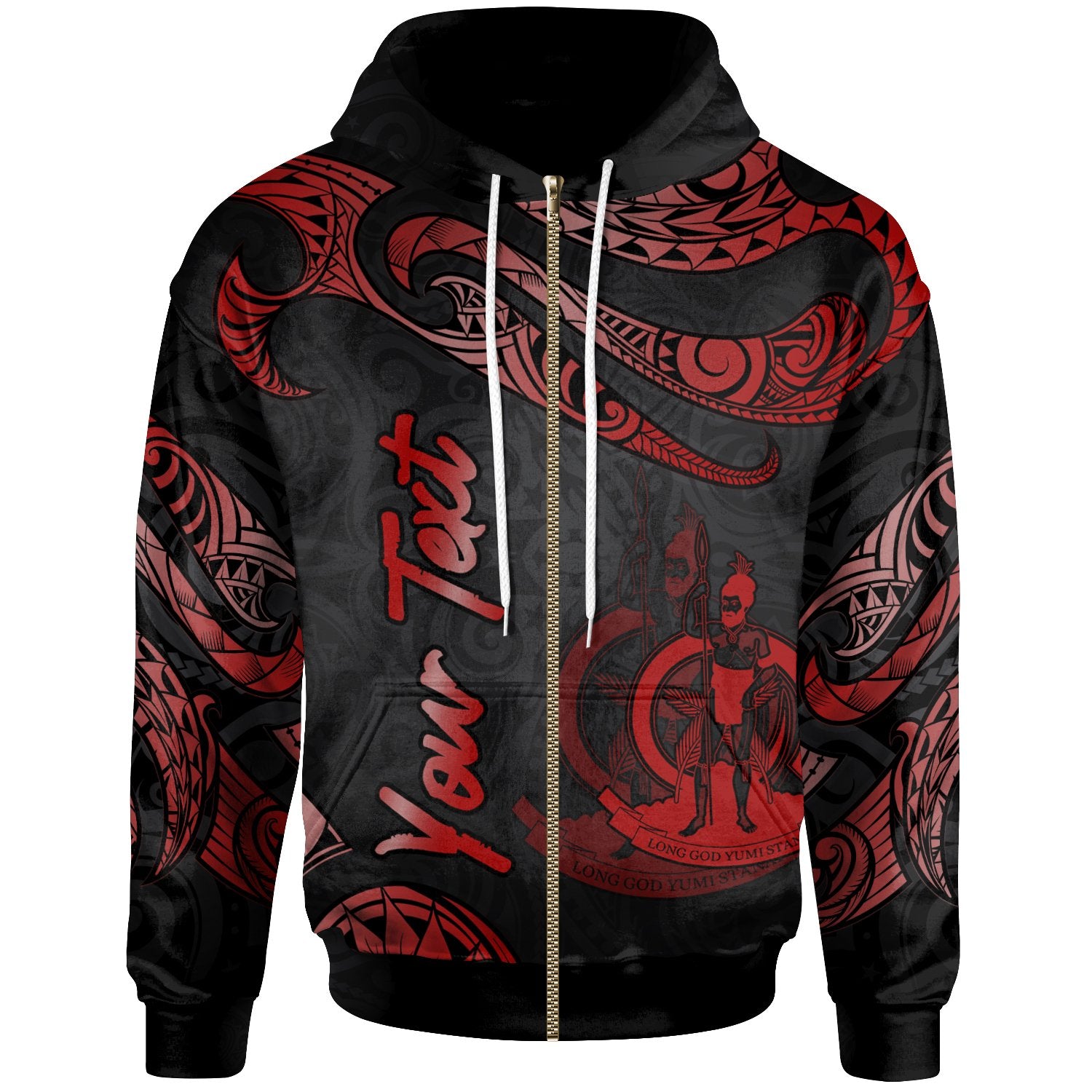 Vanuatu Polynesian Custom Zip Hoodie Polynesian Tattoo Red Version Unisex Red - Polynesian Pride