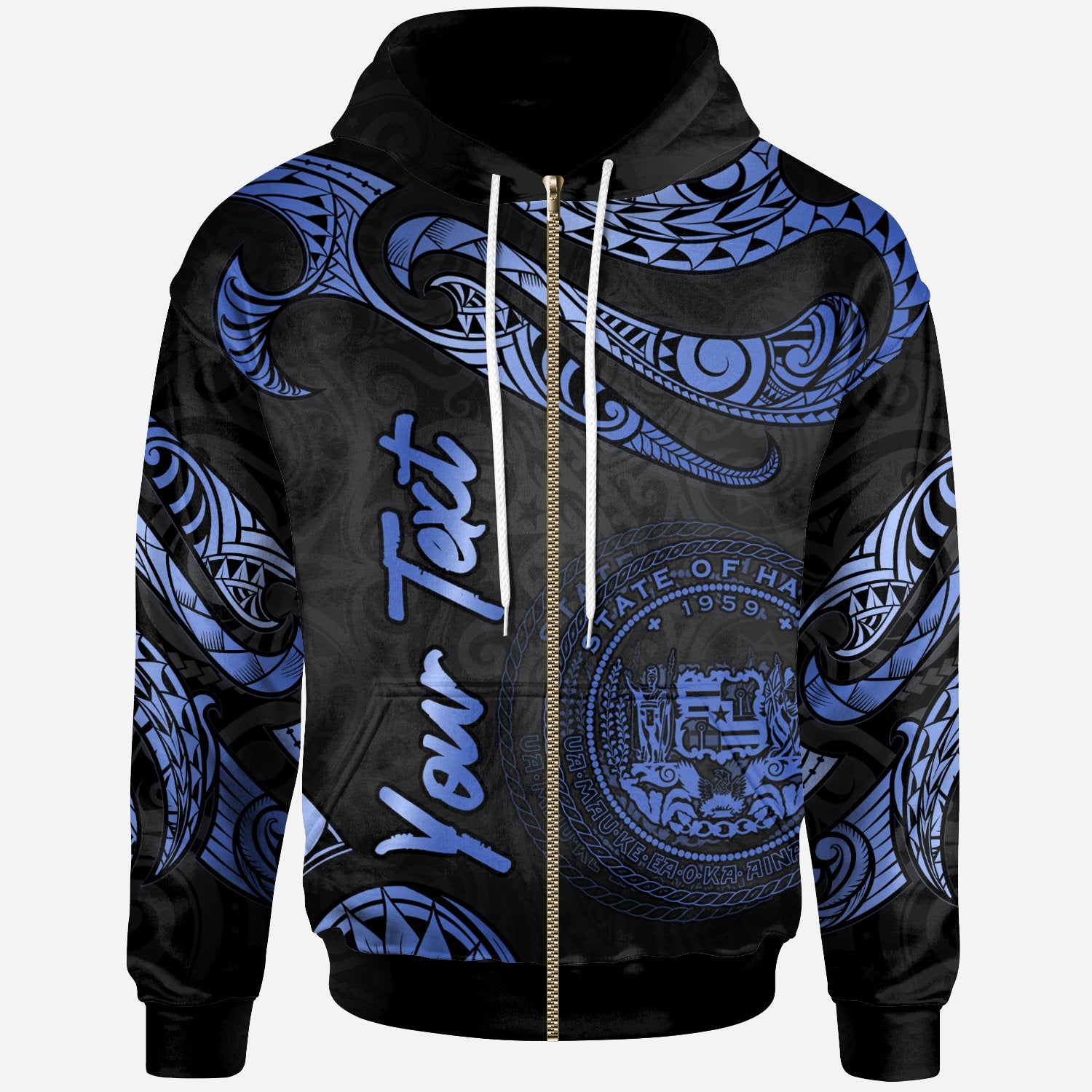 Hawaii Polynesian Custom Zip Hoodie Polynesian Tattoo Blue Version Unisex Blue - Polynesian Pride