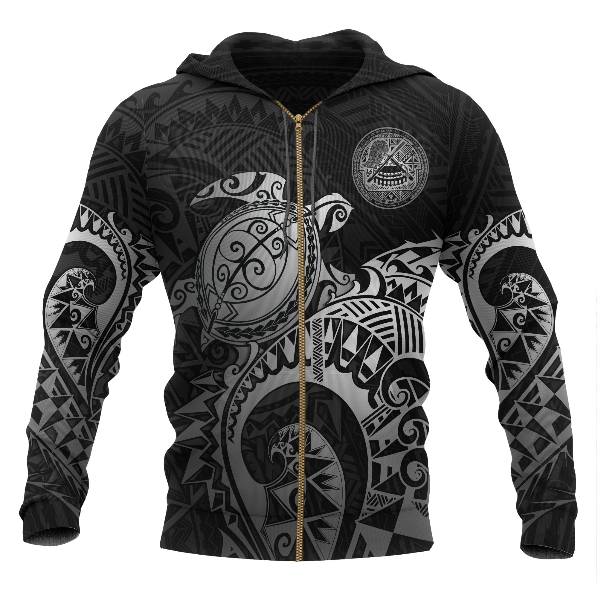 American Samoa Polynesian Zip up Hoodie Polynesian Turtle (Silver) Unisex Silver - Polynesian Pride