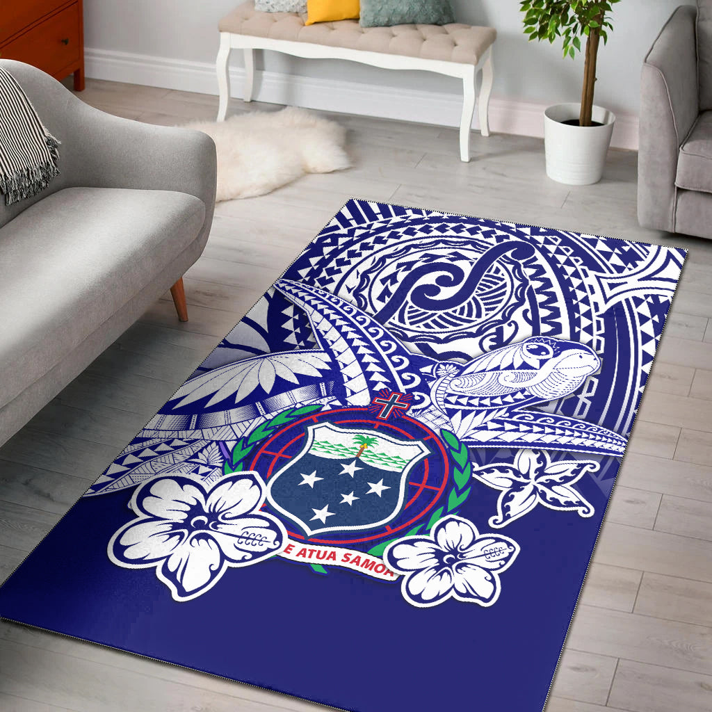 Samoa Polynesian Area Rug Samoan Loved Turtles LT13 Blue - Polynesian Pride