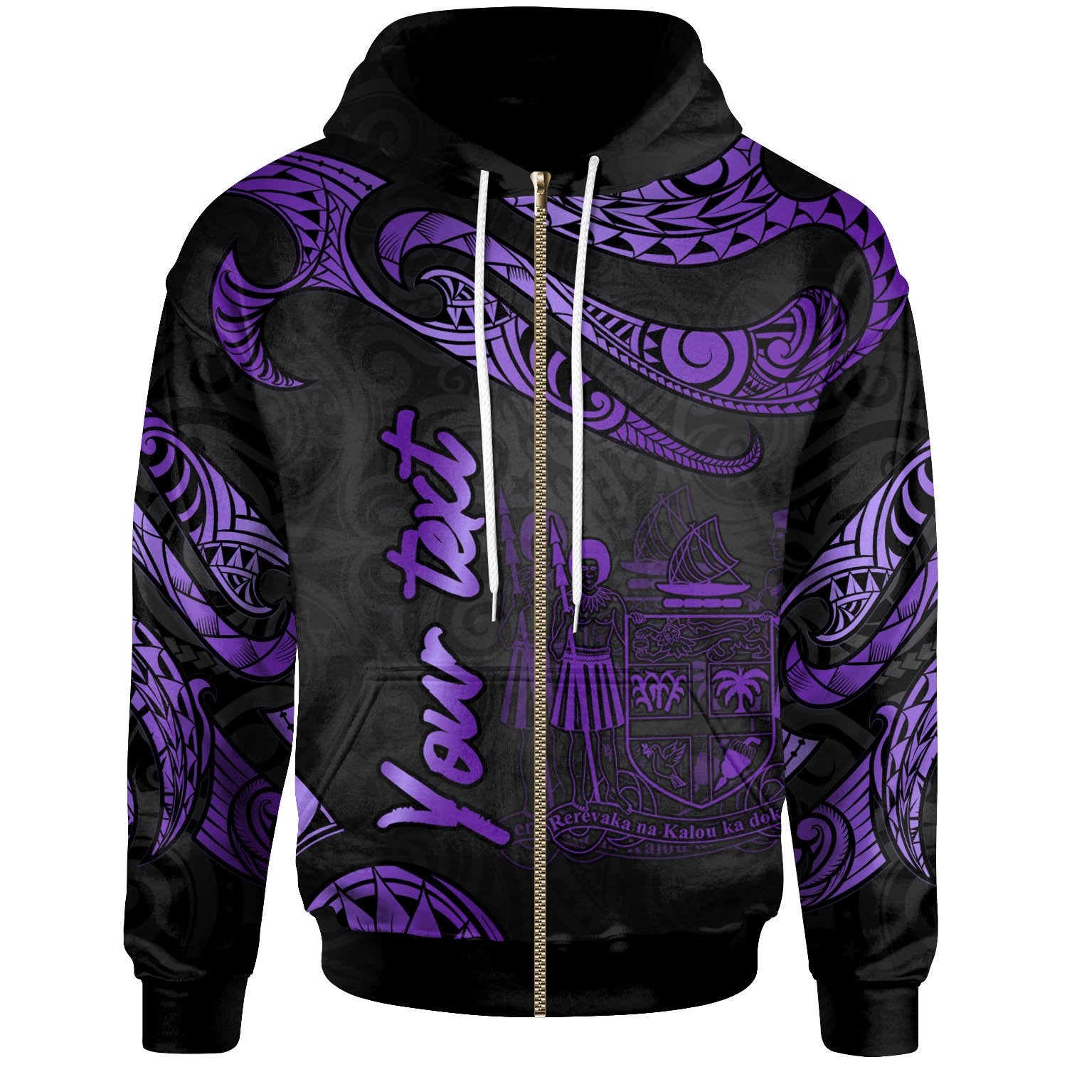 Fiji Polynesian Custom Zip Hoodie Polynesian Tattoo Purple Version Unisex Purple - Polynesian Pride