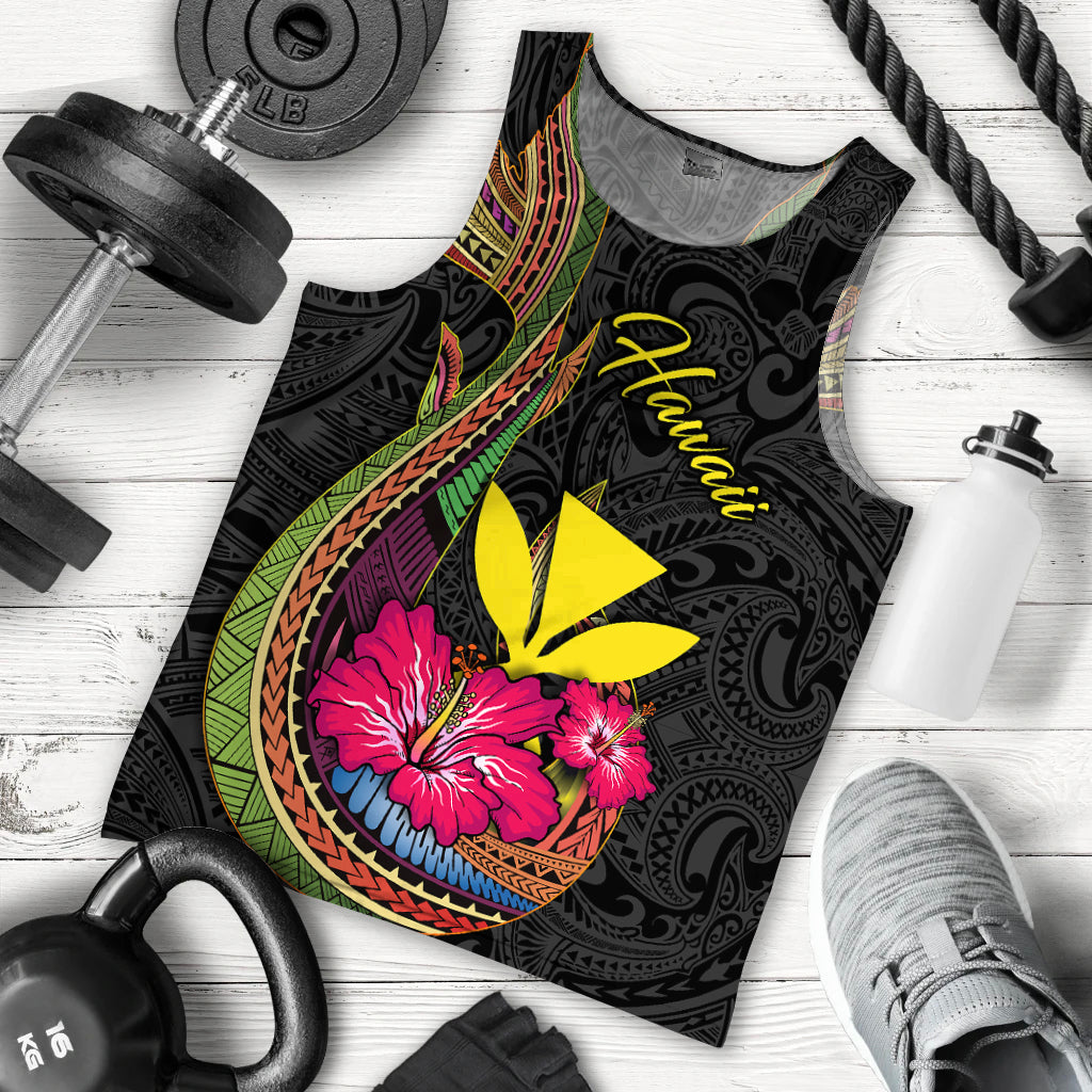 Hawaii Polynesian Fish Hook Hibiscus Men Tank Top - LT12 Men Tank Top Black - Polynesian Pride