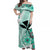 Hawaii Off Shoulder Long Dress Kakau Tribal Turquoise Batik Floral Ver.02 LT13 Women Turquoise - Polynesian Pride