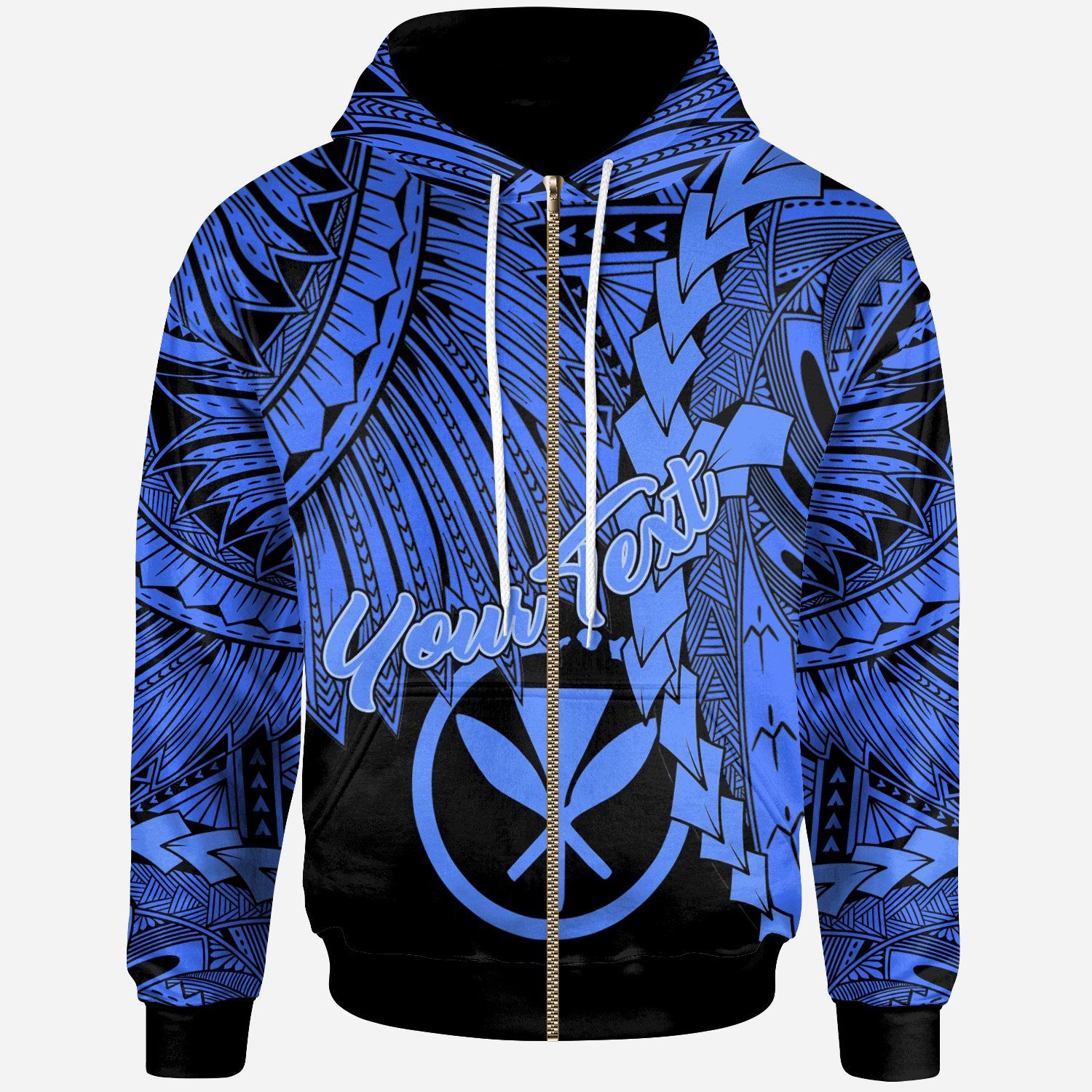 Polynesian Hawaii Custom Zip up Hoodie Tribal Wave Tattoo Blue Unisex Blue - Polynesian Pride