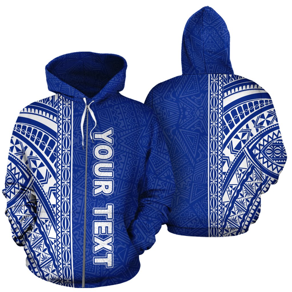 Polynesian Custom Zip up Hoodie Blue Poly Line Unisex Blue - Polynesian Pride