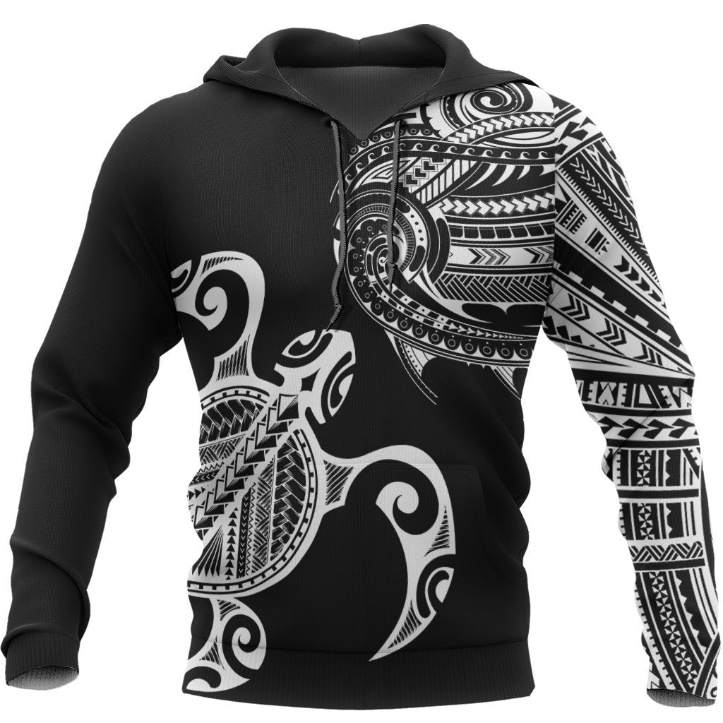 Polynesian Pullover Hoodie Polynesian Turtle Tattoo Style A07 Unisex Black - Polynesian Pride