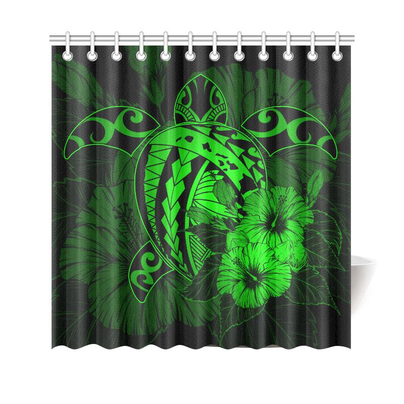 Hawaii Hibiscus Shower Curtain - Harold Turtle - Green 177 x 172 (cm) Green - Polynesian Pride