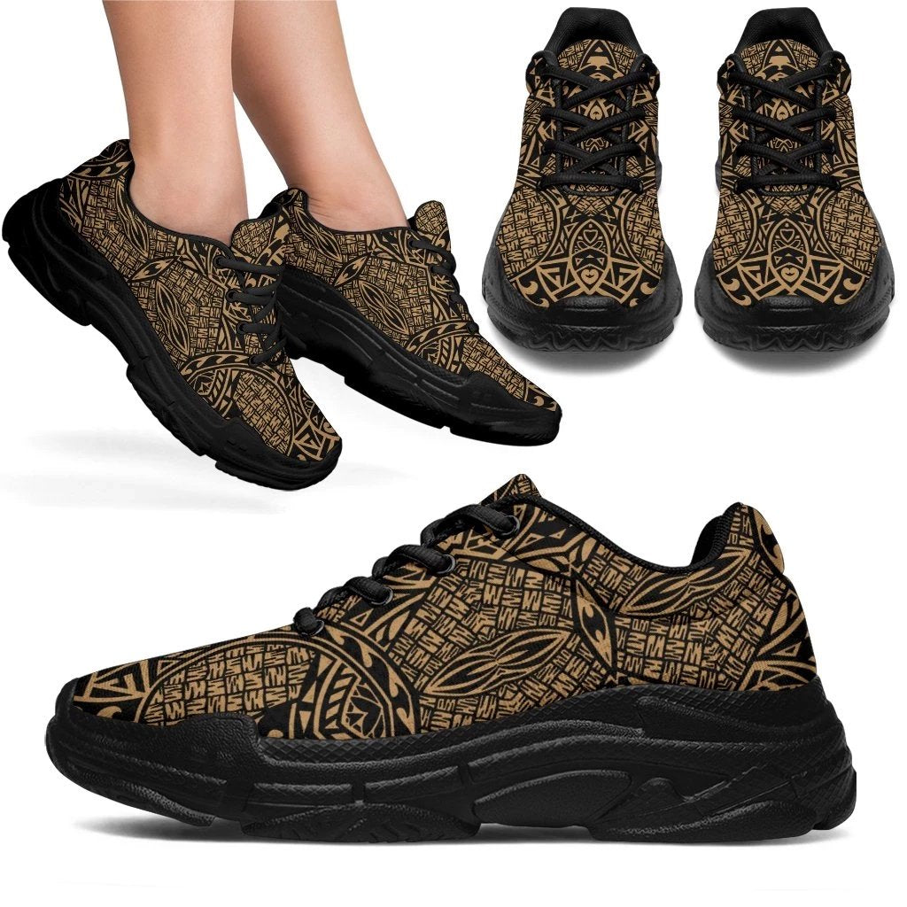 Polynesian Lauhala Mix Gold Chunky Sneakers - Polynesian Pride