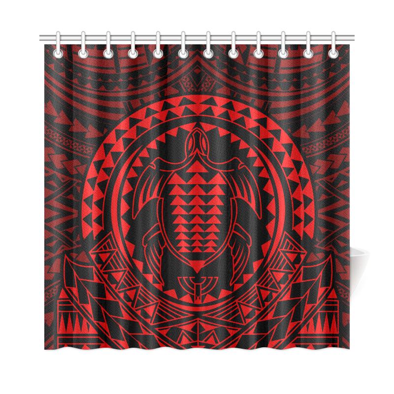Hawaiian Kakau Honu Arc Red Polynesian Shower Curtain - Polynesian Pride