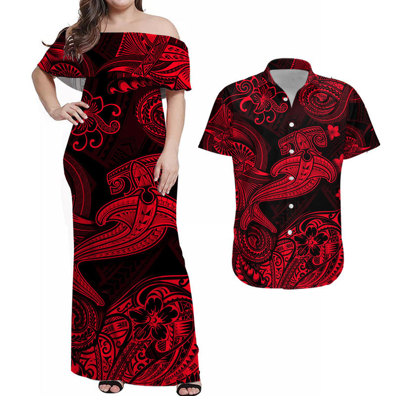 Hawaii Hammer Shark Polynesian Matching Dress and Hawaiian Shirt Matching Couples Outfit Unique Style Red LT8 Red - Polynesian Pride