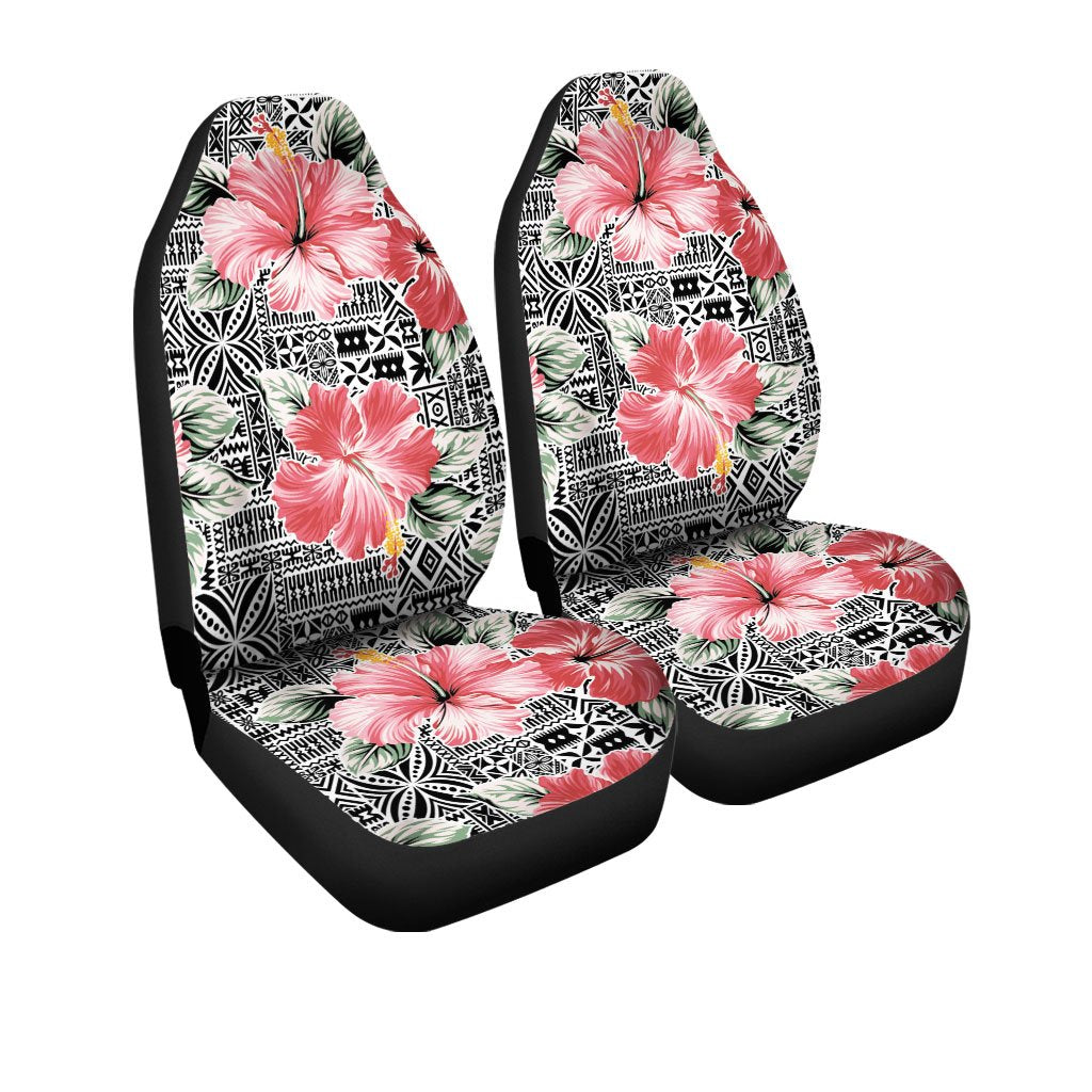 Polynesian Car Seat Cover - Pink Hibiscus Flower With Tapa Pattern - Polynesian Pride