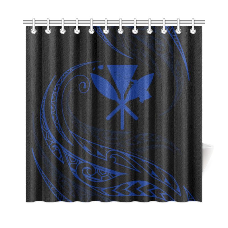 Kanaka Shower Curtain - Blue - Frida Style 177 x 172 (cm) Black - Polynesian Pride