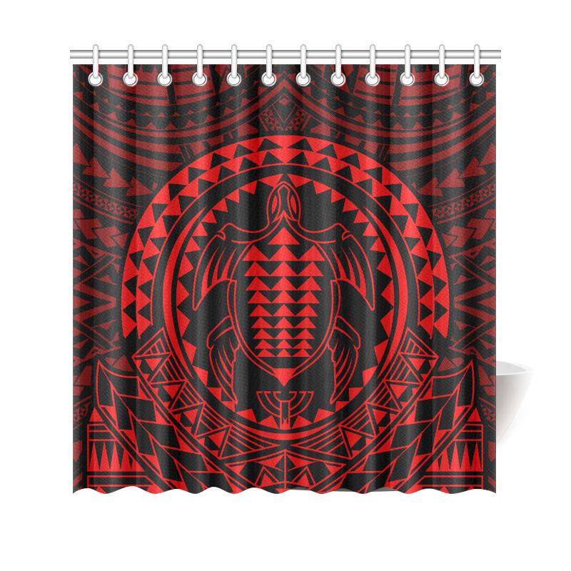 Hawaiian Kakau Honu Arc Red Polynesian Shower Curtain 177 x 172 (cm) Red - Polynesian Pride