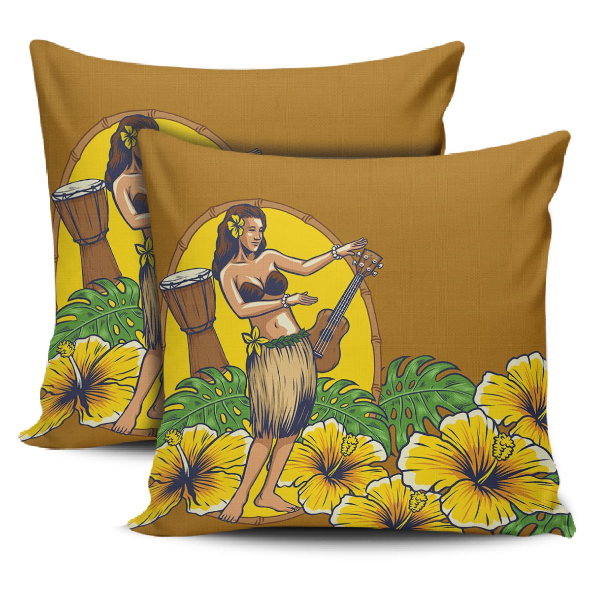 Hula Girl Dance Tradition Pillow Covers One Size Zippered Pillow Cases 18"x 18" (Twin Sides) (Set of 2) Black - Polynesian Pride