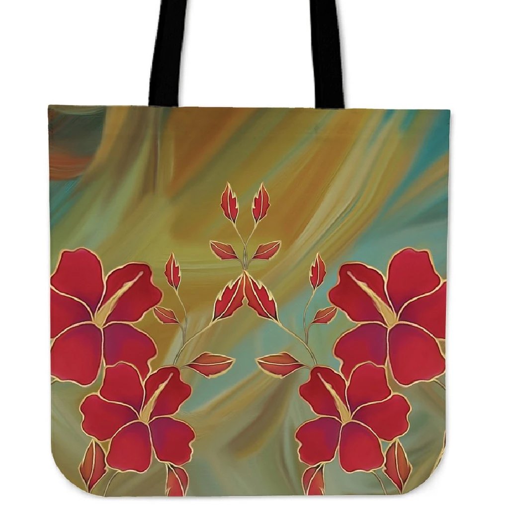 Hibiscus Water Color Tote Bag Tote Bag One Size Black - Polynesian Pride