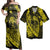 Polynesian Couple Outfits Matching Dress and Hawaiian Shirt Hawaii Fish Hook Hibiscus Banzai Surfing Polynesian Yellow RLT14 - Polynesian Pride