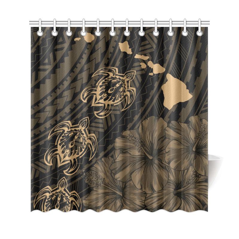 Hawaii Sea Turtle Is Swimming Toward Shower Curtain Gold - Polynesian Pride