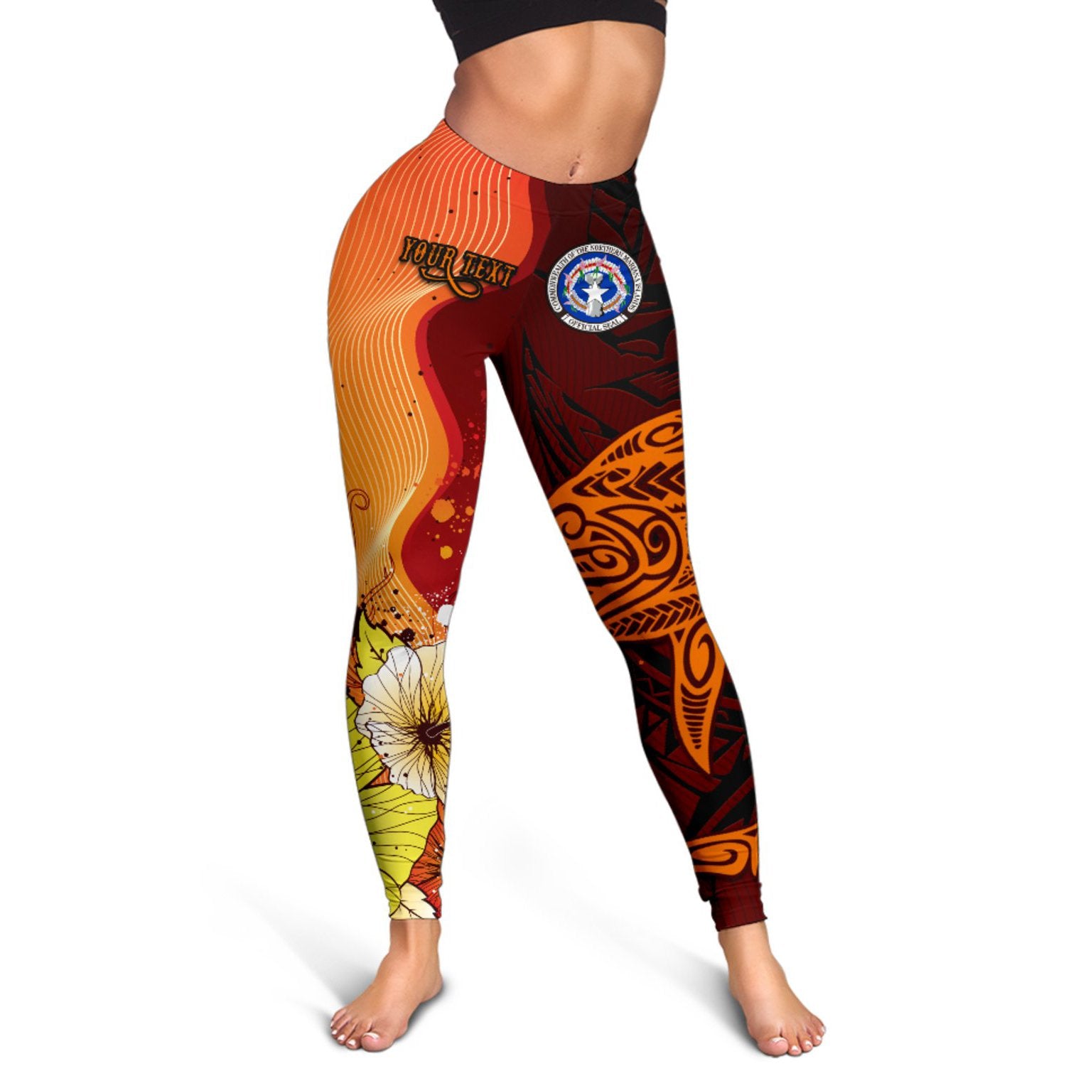 Northern Mariana Islands Custom Personalised Women's Leggings - Tribal Tuna Fish Orange - Polynesian Pride