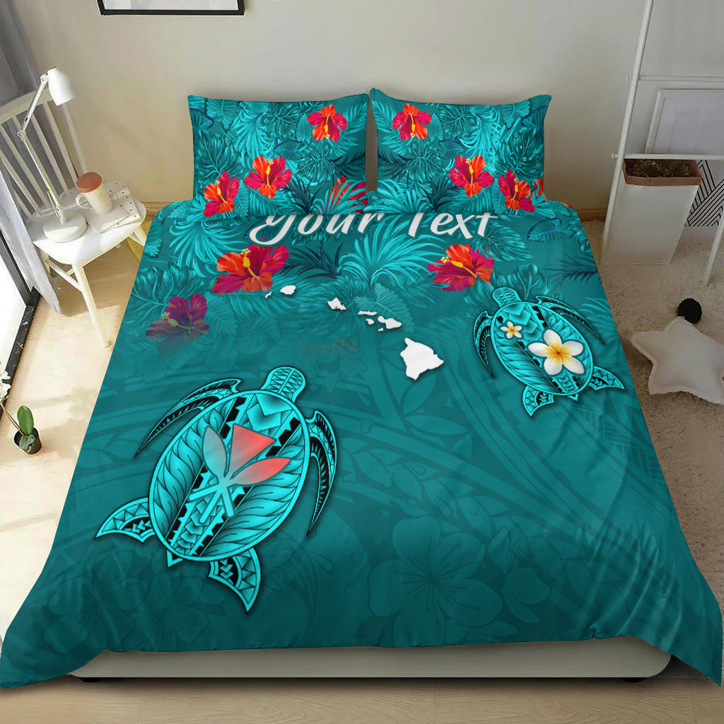 (Custom Personalised) Hawaiian Islands Bedding Set - Hawaii Tropical Flowers and Turtles Turquoise LT13 - Polynesian Pride