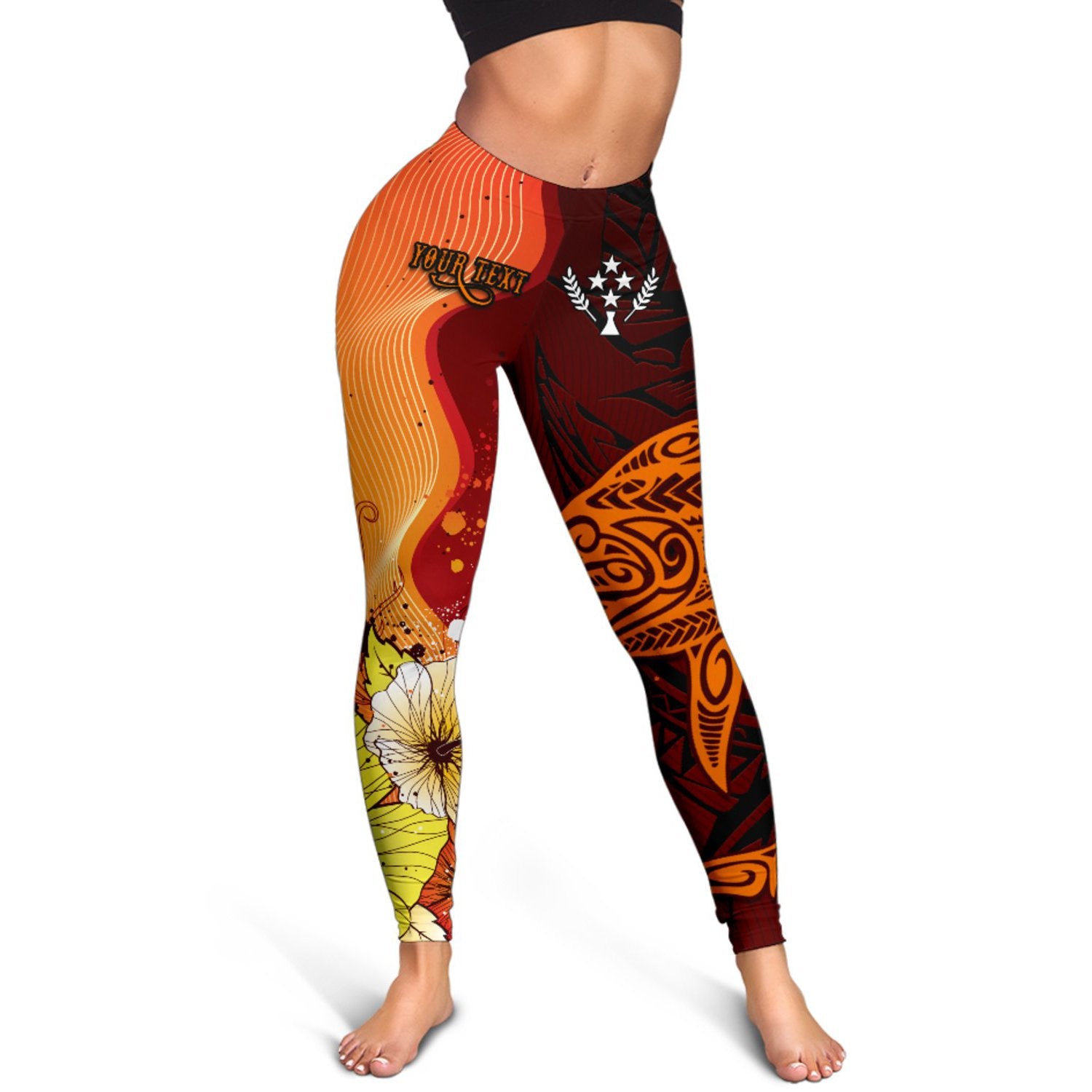 Kosrae Custom Personalised Women's Leggings - Tribal Tuna Fish Orange - Polynesian Pride