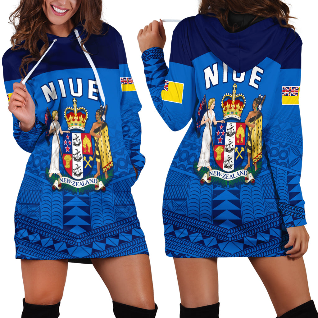 Niue Hoodie Dress Rock of Polynesia LT13 Blue - Polynesian Pride