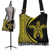 Hawaii Turtle Polynesian Crossbody Boho Handbag-Circle Style Yellow Crossbody Boho Handbag One Size Black - Polynesian Pride