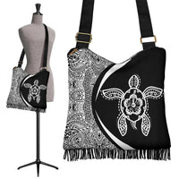 Hawaii Turtle Polynesian Crossbody Boho Handbag-Circle Style White Crossbody Boho Handbag One Size Black - Polynesian Pride