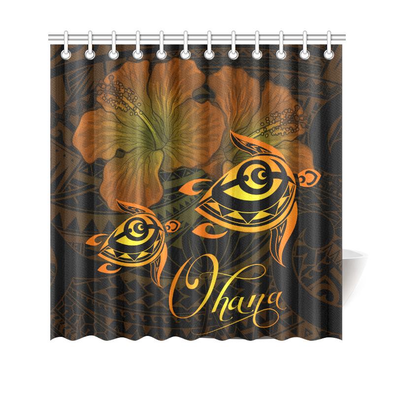 Hawaii Turtle Ohana Hibiscus Poly Shower Curtain - Yellow 177 x 172 (cm) Yellow - Polynesian Pride