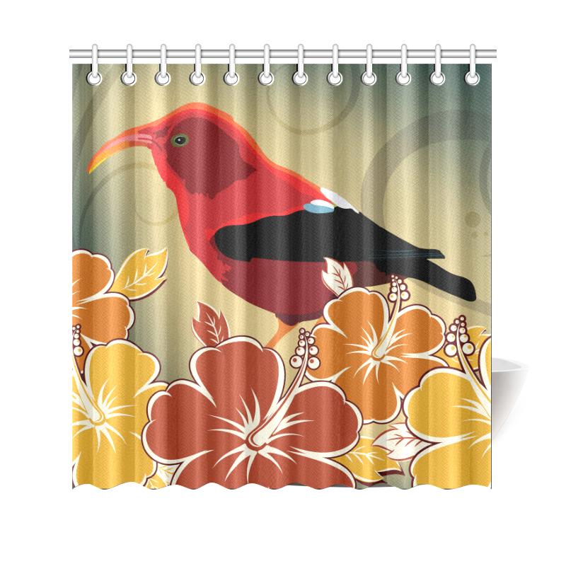 Honeycreeper Hibiscus Shower Curtain 177 x 172 (cm) Orange - Polynesian Pride