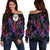 Niue Women's Off Shoulder Sweaters - Sea Turtle In Tribal Polynesian Style Blue - Polynesian Pride