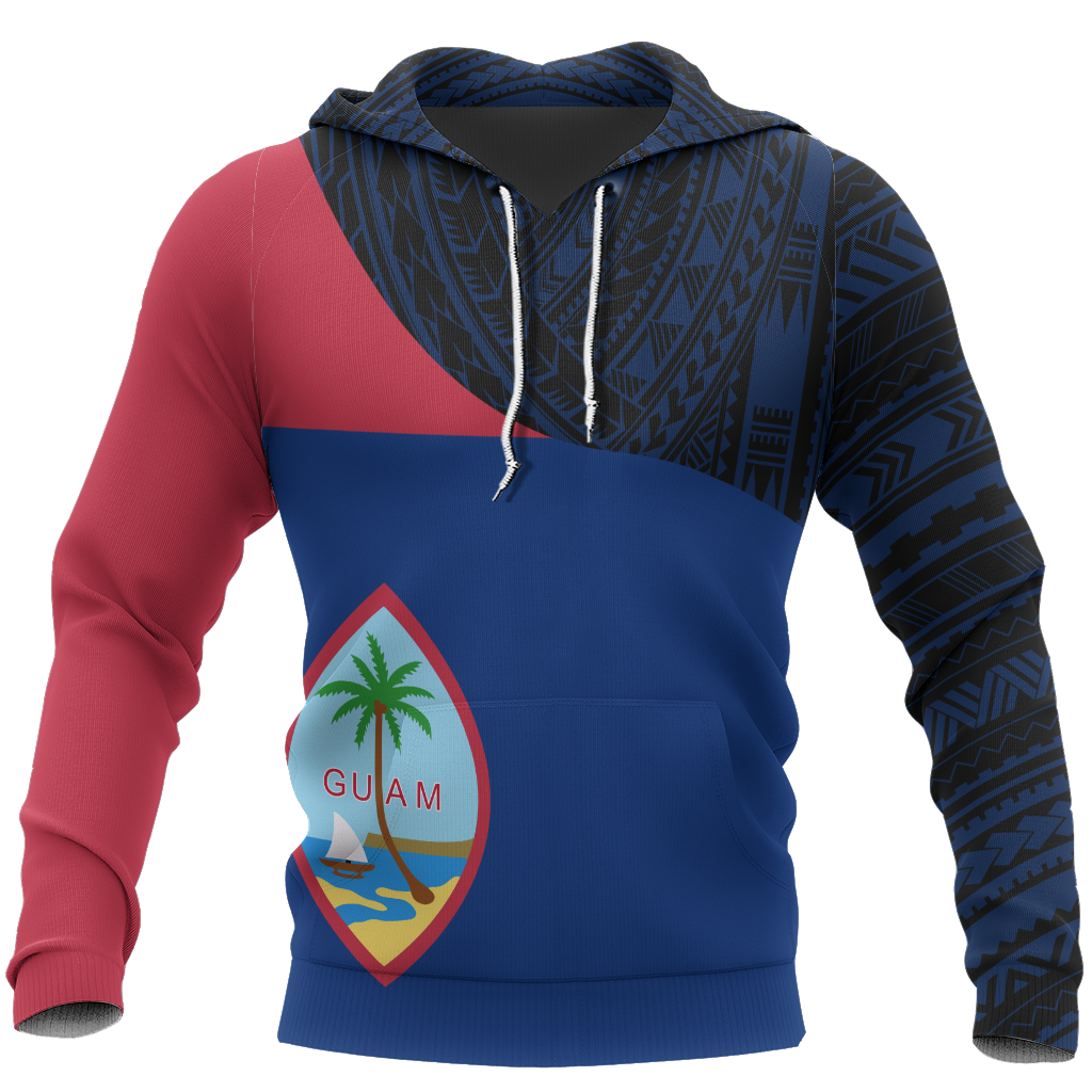 Guam Pullover Hoodie Guam Flag Polynesian Tattoo A0 Unisex Blue - Polynesian Pride