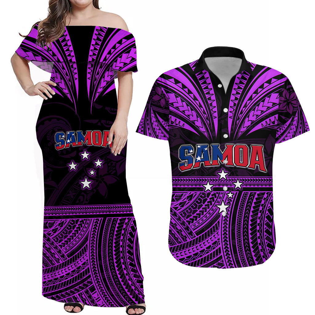 Custom Polynesian Couple Outfits Samoa Tatau Matching Dress and Hawaiian Shirt Purple Polynesian Proud Samoan LT13 Purple - Polynesian Pride