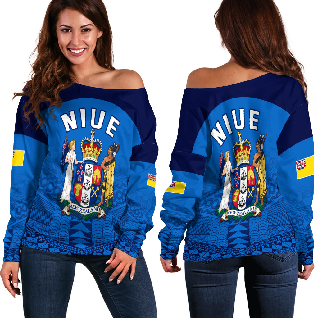 Niue Off Shoulder Sweater Rock of Polynesia LT13 Blue - Polynesian Pride