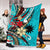 Nauru Premium Blanket - Tribal Flower With Special Turtles Blue Color - Polynesian Pride