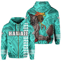 Polynesian Islands Warrior Kakau Hawaii Zip Hoodie Turquoise Unisex Turquoise - Polynesian Pride