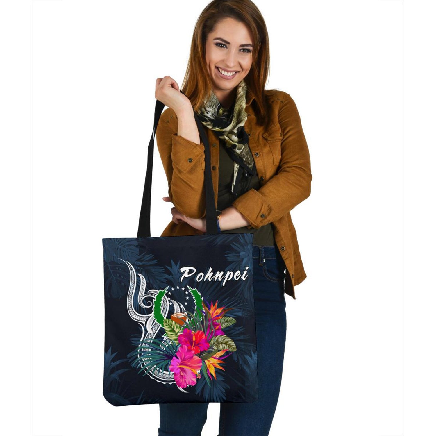 Pohnpei Micronesia Tote Bag - Tropical Flower Tote Bag One Size Blue - Polynesian Pride