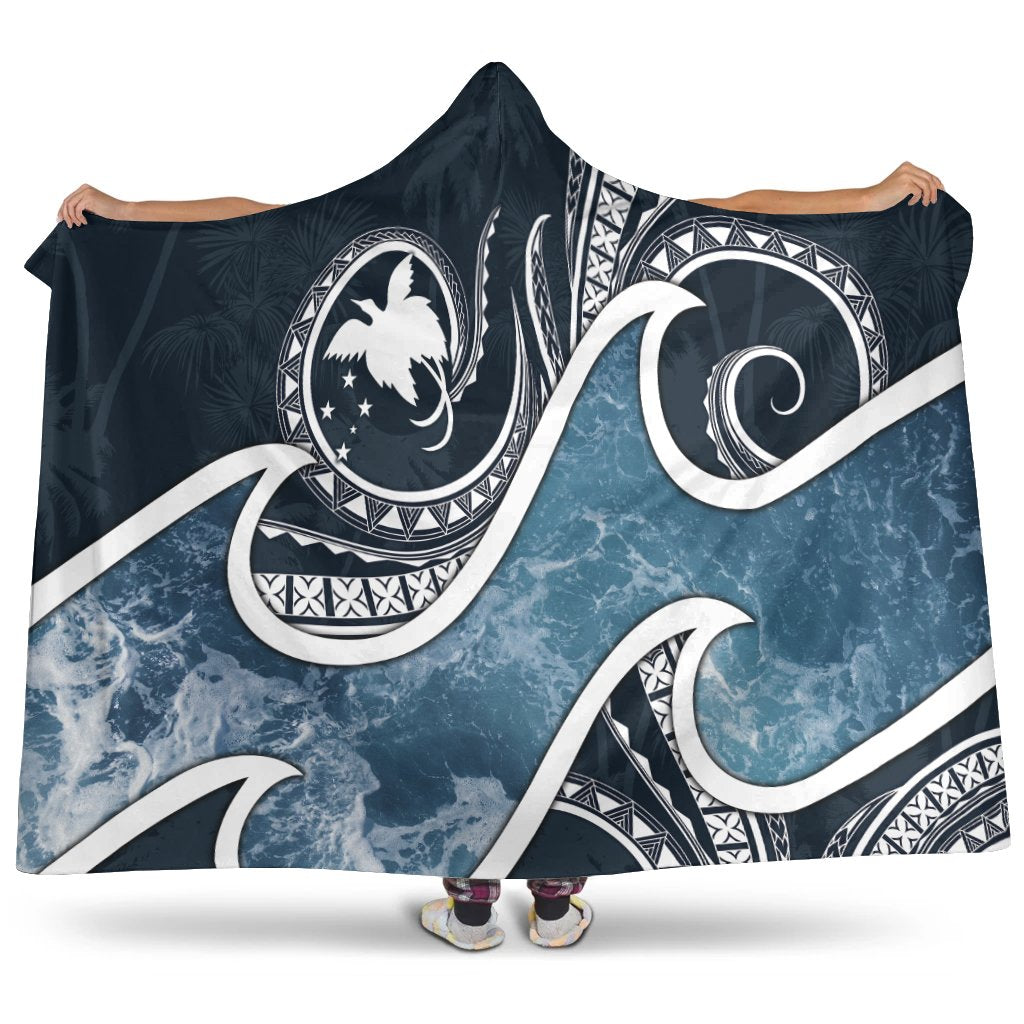 Papua New Guinea Polynesian Hooded Blanket - Ocean Style Hooded Blanket Blue - Polynesian Pride