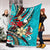 Vanuatu Premium Blanket - Tribal Flower With Special Turtles Blue Color - Polynesian Pride