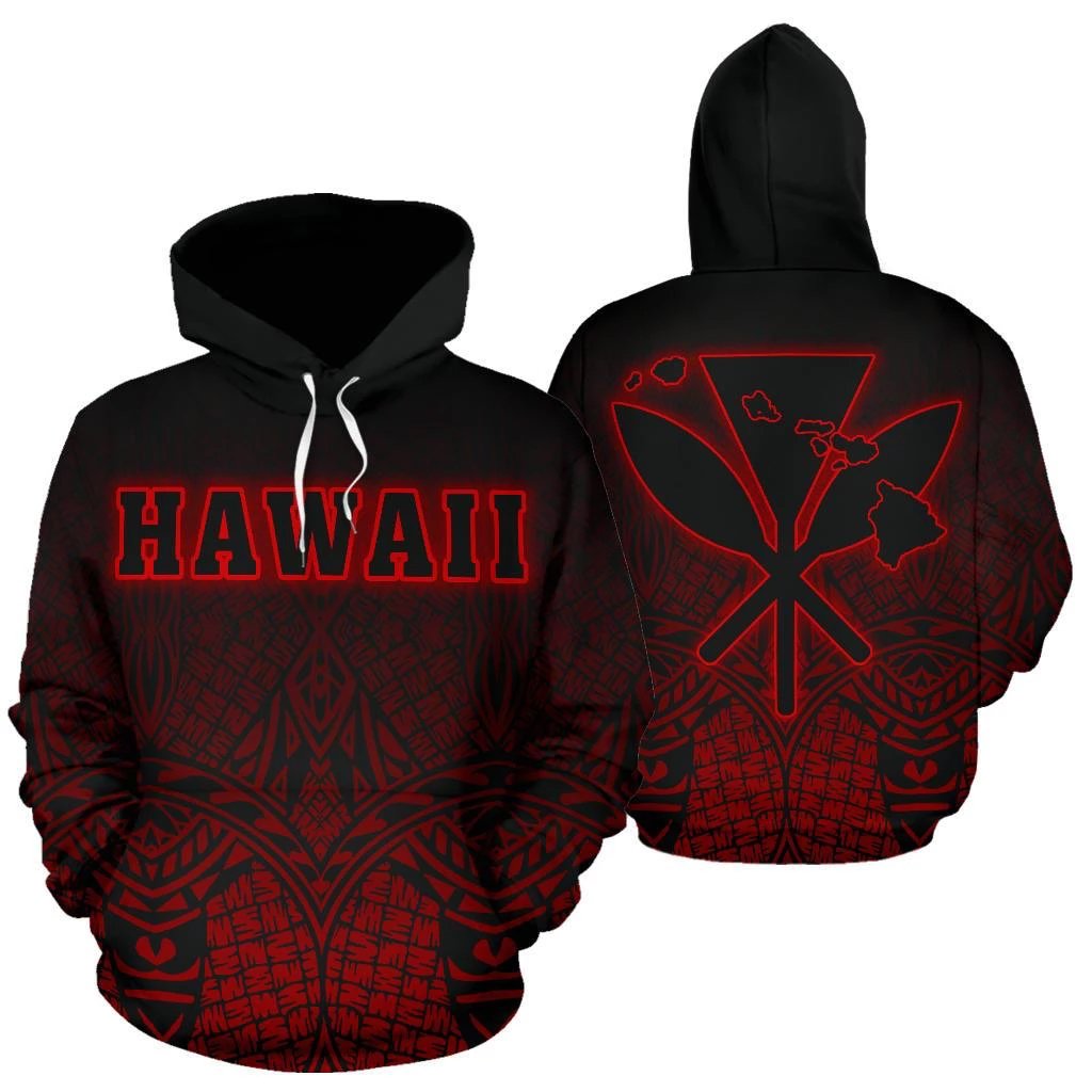 Hawaii Kanaka Polynesian Hoodie Red Neon Style Unisex Red - Polynesian Pride